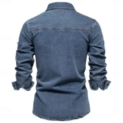 Clearance OUKU Men's 100% Cotton Shirt Button Up Shirt Casual Shirt Button Down Shirt Blue Long Sleeve Solid Color Turndown Shirt Collar Outdoor Work Pocket Clothing Apparel Neutral Daily Sports & Outdoors