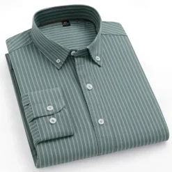 Online OUKU Men's 100% Cotton Striped Oxford Shirt Black Blue Green Light Grey Long Sleeve Shirt Collar School Wedding Clothing Apparel Vacation Vintage Neutral Fashion