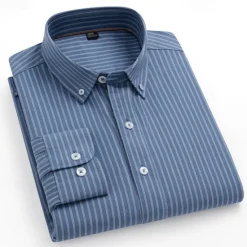 Online OUKU Men's 100% Cotton Striped Oxford Shirt Black Blue Green Light Grey Long Sleeve Shirt Collar School Wedding Clothing Apparel Vacation Vintage Neutral Fashion