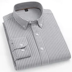 Online OUKU Men's 100% Cotton Striped Oxford Shirt Black Blue Green Light Grey Long Sleeve Shirt Collar School Wedding Clothing Apparel Vacation Vintage Neutral Fashion