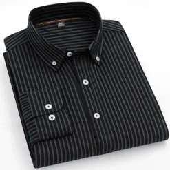 Online OUKU Men's 100% Cotton Striped Oxford Shirt Black Blue Green Light Grey Long Sleeve Shirt Collar School Wedding Clothing Apparel Vacation Vintage Neutral Fashion