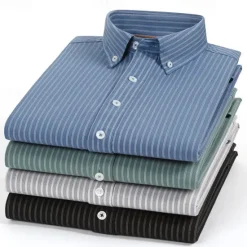 Online OUKU Men's 100% Cotton Striped Oxford Shirt Black Blue Green Light Grey Long Sleeve Shirt Collar School Wedding Clothing Apparel Vacation Vintage Neutral Fashion