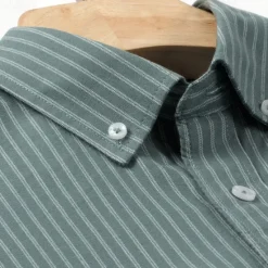 Online OUKU Men's 100% Cotton Striped Oxford Shirt Black Blue Green Light Grey Long Sleeve Shirt Collar School Wedding Clothing Apparel Vacation Vintage Neutral Fashion