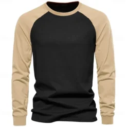 OUKU Men's 100% Cotton T shirt Crew Neck School Training Long Sleeve Color Block Clothing Apparel Warm Vacation Neutral Fashion