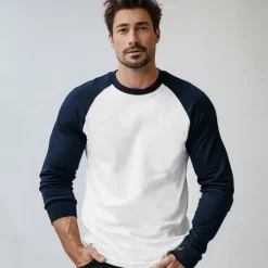 OUKU Men's 100% Cotton T shirt Crew Neck School Training Long Sleeve Color Block Clothing Apparel Warm Vacation Neutral Fashion