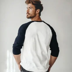 OUKU Men's 100% Cotton T shirt Crew Neck School Training Long Sleeve Color Block Clothing Apparel Warm Vacation Neutral Fashion