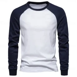 OUKU Men's 100% Cotton T shirt Crew Neck School Training Long Sleeve Color Block Clothing Apparel Warm Vacation Neutral Fashion