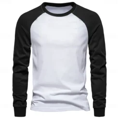 OUKU Men's 100% Cotton T shirt Crew Neck School Training Long Sleeve Color Block Clothing Apparel Warm Vacation Neutral Fashion