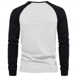 OUKU Men's 100% Cotton T shirt Crew Neck School Training Long Sleeve Color Block Clothing Apparel Warm Vacation Neutral Fashion