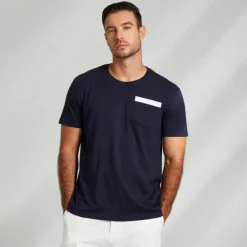 Best OUKU Men's 100% Cotton T shirt Graphic Fashion Outdoor Casual Tee Tee Top Street Casual Daily T shirt White Short Sleeve Crew Neck Shirt Spring & Summer Clothing Apparel Navy Blue