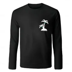 Outlet OUKU Men's 100% Cotton T Shirt Palm Tree Crew Neck Graphic Print Training Outdoor Long Sleeve Crewneck Clothing Apparel Elegant Warm Vacation Vintage