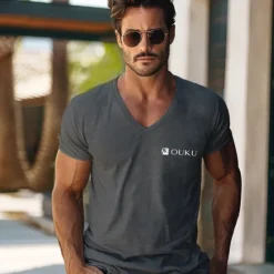 Discount OUKU Men's 100% Cotton T shirt Tee Solid Color V Neck non-printing Sports & Outdoor Short Sleeve V Neck Clothing Apparel Daily