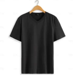 Clearance OUKU Men's 100% Cotton T shirt Tee Tee Top Plain V Neck Street Vacation Short Sleeves Clothing Apparel Fashion Designer Classic Black
