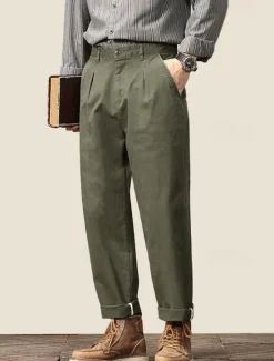 OUKU Men's 100% Cotton Tapered Carrot Chinos Pants Pocket Solid Color Full Length Outdoor Vacation Party Vacation Vintage Light Khaki Black Micro-elastic
