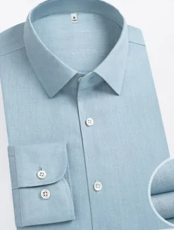 Online OUKU Men's 100% Linen Shirt wash-and-wear no-iron Blue Army Green Beige Long Sleeve Solid Color Rolled collar Outdoor Causal Buttons Clothing Apparel Daily Casual Daily Leisure