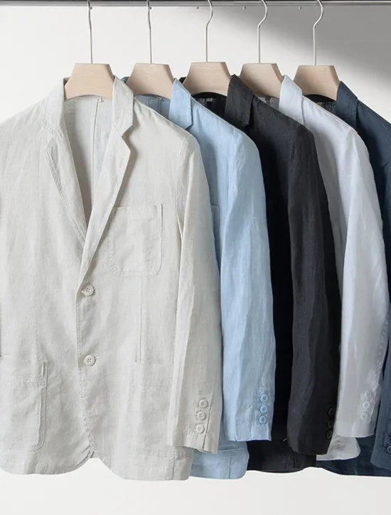 Best OUKU Men's 100% Linen Blazer Blazer Business Cocktail Party Wedding Party Fashion Casual Spring Autumn / Fall 100% Linen Solid Color Pocket Buttons Comfortable Single Breasted Blazer Black White Navy Blue