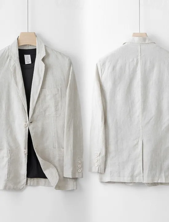 Best OUKU Men's 100% Linen Blazer Blazer Business Cocktail Party Wedding Party Fashion Casual Spring Autumn / Fall 100% Linen Solid Color Pocket Buttons Comfortable Single Breasted Blazer Black White Navy Blue