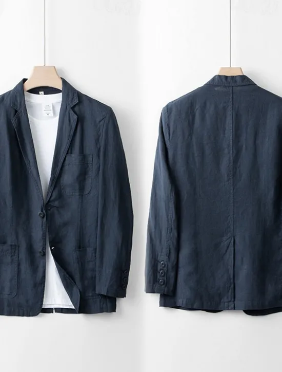 Best OUKU Men's 100% Linen Blazer Blazer Business Cocktail Party Wedding Party Fashion Casual Spring Autumn / Fall 100% Linen Solid Color Pocket Buttons Comfortable Single Breasted Blazer Black White Navy Blue