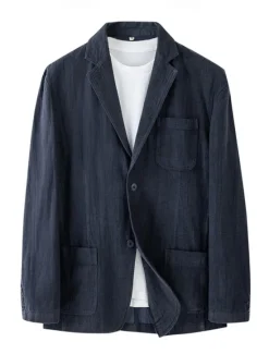 New OUKU Men's 100% Linen Blazer Jacket Formal Wedding Elegant Warm Spring Fall Solid Color Thicken Single Breasted Two-button Blazer Black Navy Blue