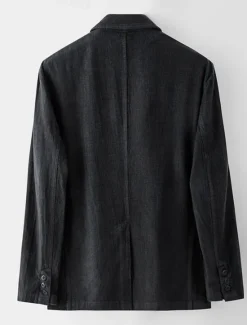 New OUKU Men's 100% Linen Blazer Jacket Formal Wedding Elegant Warm Spring Fall Solid Color Thicken Single Breasted Two-button Blazer Black Navy Blue