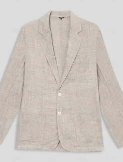 Online OUKU Men's 100% Linen Blazer Jacket Wedding Party Anniversary Summer Spring Linen Solid Color Single Breasted One-button Blazer Blue Beige