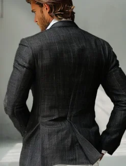 New OUKU Men's 100% Linen Blazer Lightweight Jacket Outdoor Casual Without Lining Classic & Timeless Chic & Modern Spring & Fall Linen Vertical Stripes Artistic Style Classic Style Blazer Navy Blue Black