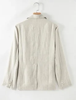 Online OUKU Men's 100% Linen Blazer Mens Linen Jackets Formal Evening Wedding Party Blue Summer Blazer Fashion Casual Spring & Summer Pocket Casual / Daily Single Breasted Blazer Beige Light Blue