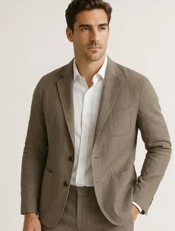 Online OUKU Men's 100% Linen Blazer Mens Linen Jackets Formal Evening Wedding Party Blue Summer Blazer Fashion Casual Spring & Summer Pocket Casual / Daily Single Breasted Blazer Beige Light Blue