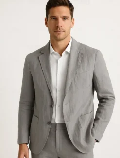 Online OUKU Men's 100% Linen Blazer Mens Linen Jackets Formal Evening Wedding Party Blue Summer Blazer Fashion Casual Spring & Summer Pocket Casual / Daily Single Breasted Blazer Beige Light Blue