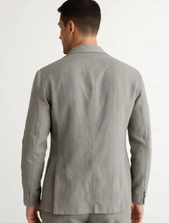 Online OUKU Men's 100% Linen Blazer Mens Linen Jackets Formal Evening Wedding Party Blue Summer Blazer Fashion Casual Spring & Summer Pocket Casual / Daily Single Breasted Blazer Beige Light Blue