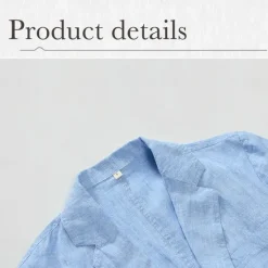 Sale OUKU Men's 100% Linen Blazer Suits Outdoor Pocket Spring Blue Linen Jacket & Fall 100% Linen Solid Color Button Pocket Single Breasted Blazer Blue Beige