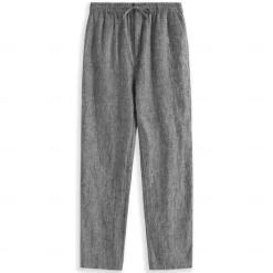 Clearance OUKU Men's 100% Linen Pants Trousers Casual Pants Drawstring Elastic Waist Straight Leg Plain Comfort Breathable Casual Daily Holiday Fashion Classic Style Navy Blue Blue