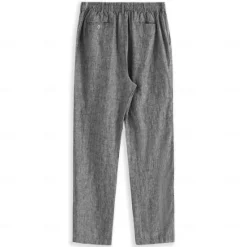 Clearance OUKU Men's 100% Linen Pants Trousers Casual Pants Drawstring Elastic Waist Straight Leg Plain Comfort Breathable Casual Daily Holiday Fashion Classic Style Navy Blue Blue