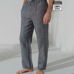 Clearance OUKU Men's 100% Linen Pants Trousers Casual Pants Drawstring Elastic Waist Straight Leg Plain Comfort Breathable Casual Daily Holiday Fashion Classic Style Navy Blue Blue