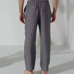 Clearance OUKU Men's 100% Linen Pants Trousers Casual Pants Drawstring Elastic Waist Straight Leg Plain Comfort Breathable Casual Daily Holiday Fashion Classic Style Navy Blue Blue