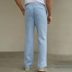 Clearance OUKU Men's 100% Linen Pants Trousers Casual Pants Drawstring Elastic Waist Straight Leg Plain Comfort Breathable Casual Daily Holiday Fashion Classic Style Navy Blue Blue