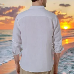 Hot OUKU Men's 100% Linen Shirt Button Up Shirt Beach Shirt Long Sleeve Plain Lapel Spring & Fall Daily Vacation Clothing Apparel White