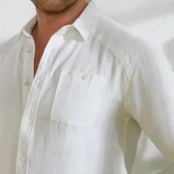 Hot OUKU Men's 100% Linen Shirt Button Up Shirt Beach Shirt Long Sleeve Plain Lapel Spring & Fall Daily Vacation Clothing Apparel White