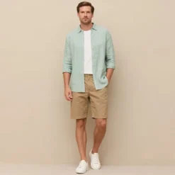Discount OUKU Men's 100% Linen Shirt Button Down Shirt Casual Shirt Solid Color Formal Casual White Light Green Red Dark Navy Long Sleeve Turndown Summer Winter Clothing Apparel Plain