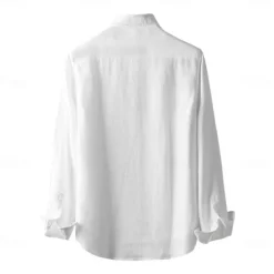 Discount OUKU Men's 100% Linen Shirt Button Down Shirt Casual Shirt Solid Color Formal Casual White Light Green Red Dark Navy Long Sleeve Turndown Summer Winter Clothing Apparel Plain