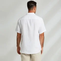 Discount OUKU Men's 100% Linen Shirt Casual Shirt Button Down Shirt Short Sleeve Solid Color Turndown Outdoor Button Clothing Apparel Vacation Daily White
