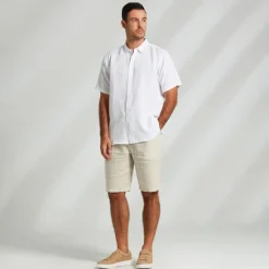 Discount OUKU Men's 100% Linen Shirt Casual Shirt Button Down Shirt Short Sleeve Solid Color Turndown Outdoor Button Clothing Apparel Vacation Daily White
