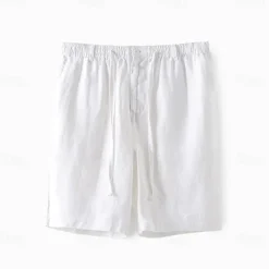 OUKU Men's 100% Linen Shorts Linen Shorts Beach Shorts Tie Front Elastic Waist Plain Breathability Comfortable Short Daily Beach Vacation Casual Beige