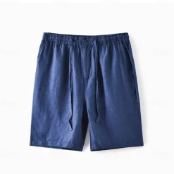 OUKU Men's 100% Linen Shorts Linen Shorts Beach Shorts Tie Front Elastic Waist Plain Breathability Comfortable Short Daily Beach Vacation Casual Beige