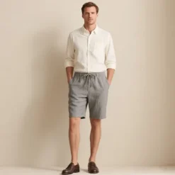 Discount OUKU Men's 100% Linen Shorts Solid Color Above Knee Daily Vacation Ethnic Style Blue Khaki