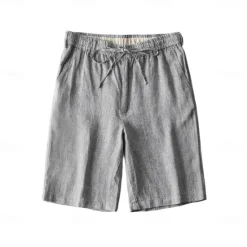 Discount OUKU Men's 100% Linen Shorts Solid Color Above Knee Daily Vacation Ethnic Style Blue Khaki