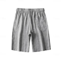 Discount OUKU Men's 100% Linen Shorts Solid Color Above Knee Daily Vacation Ethnic Style Blue Khaki