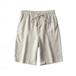 Discount OUKU Men's 100% Linen Shorts Solid Color Above Knee Daily Vacation Ethnic Style Blue Khaki