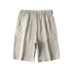 Discount OUKU Men's 100% Linen Shorts Solid Color Above Knee Daily Vacation Ethnic Style Blue Khaki