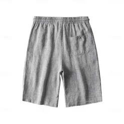 Discount OUKU Men's 100% Linen Shorts Solid Color Knee Length Outdoor Casual Daily Vacation Ethnic Style Denim Blue Light Khaki Inelastic